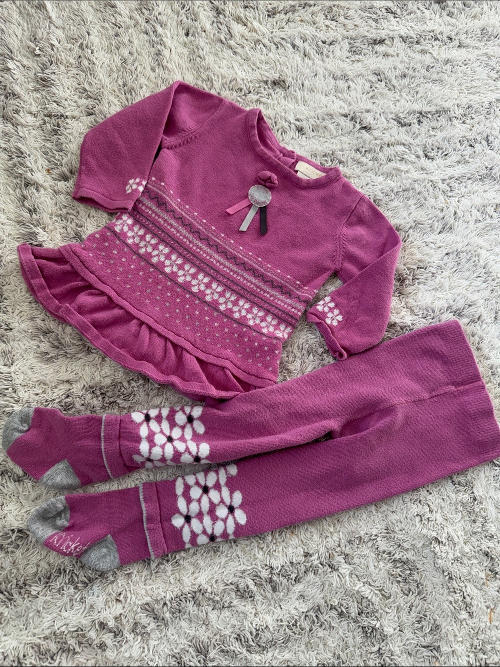 3-6m Krickets Baby vintage Girls Fuchsia Knit Sweater Tunic & Leggings Set